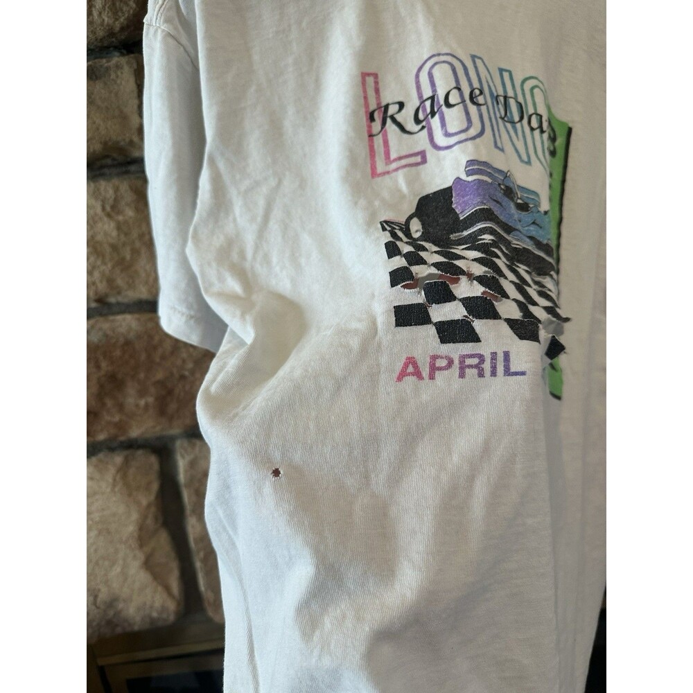 Vintage 1990 Long Beach CA Race Day Racing F1 T Shirt Distressed White XL SS Men - Picture 10 of 10